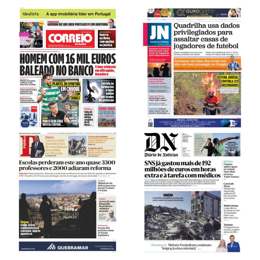 Capas dos principais jornais nacionais