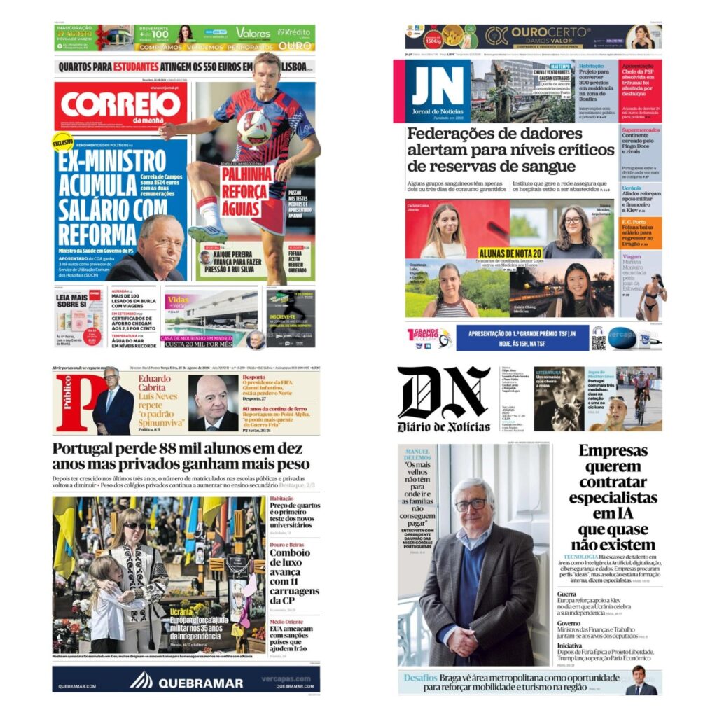 Capas dos principais jornais nacionais