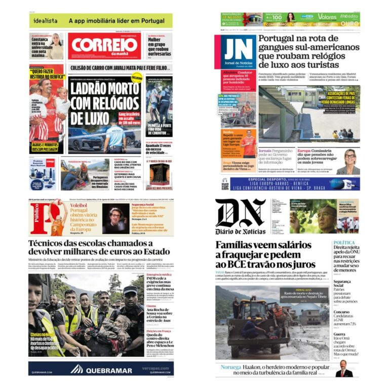 Capas dos principais jornais nacionais