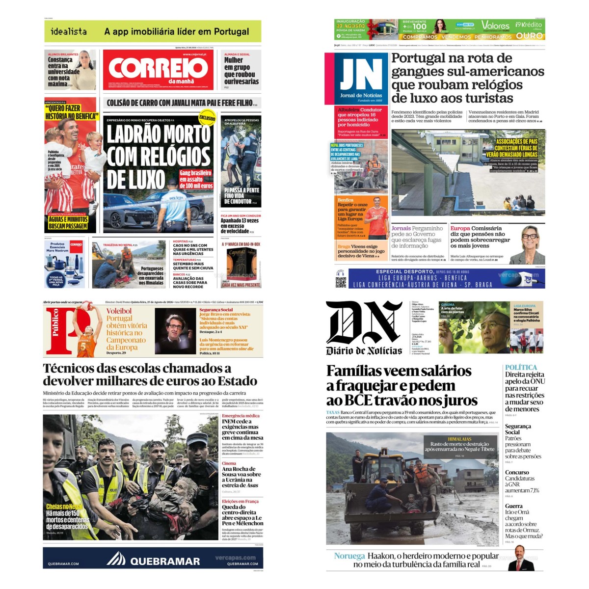 Capas dos principais jornais nacionais