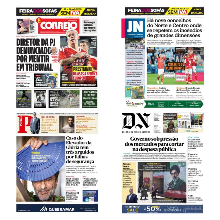 Capas dos jornais de hoje — 28 de agosto de 2026