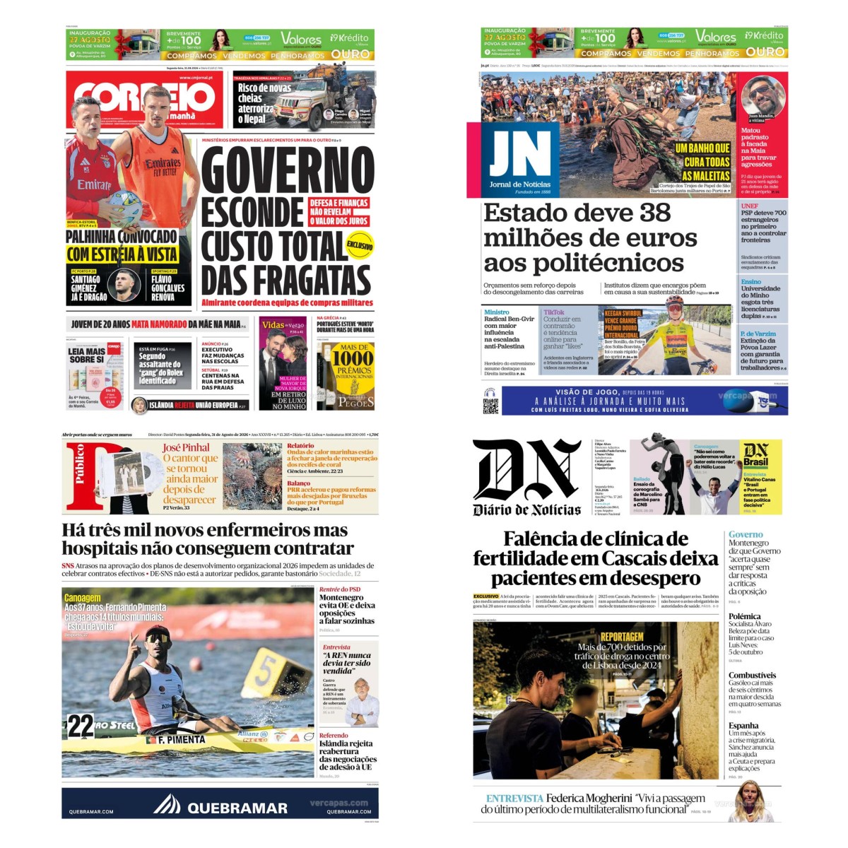 Capas dos principais jornais nacionais