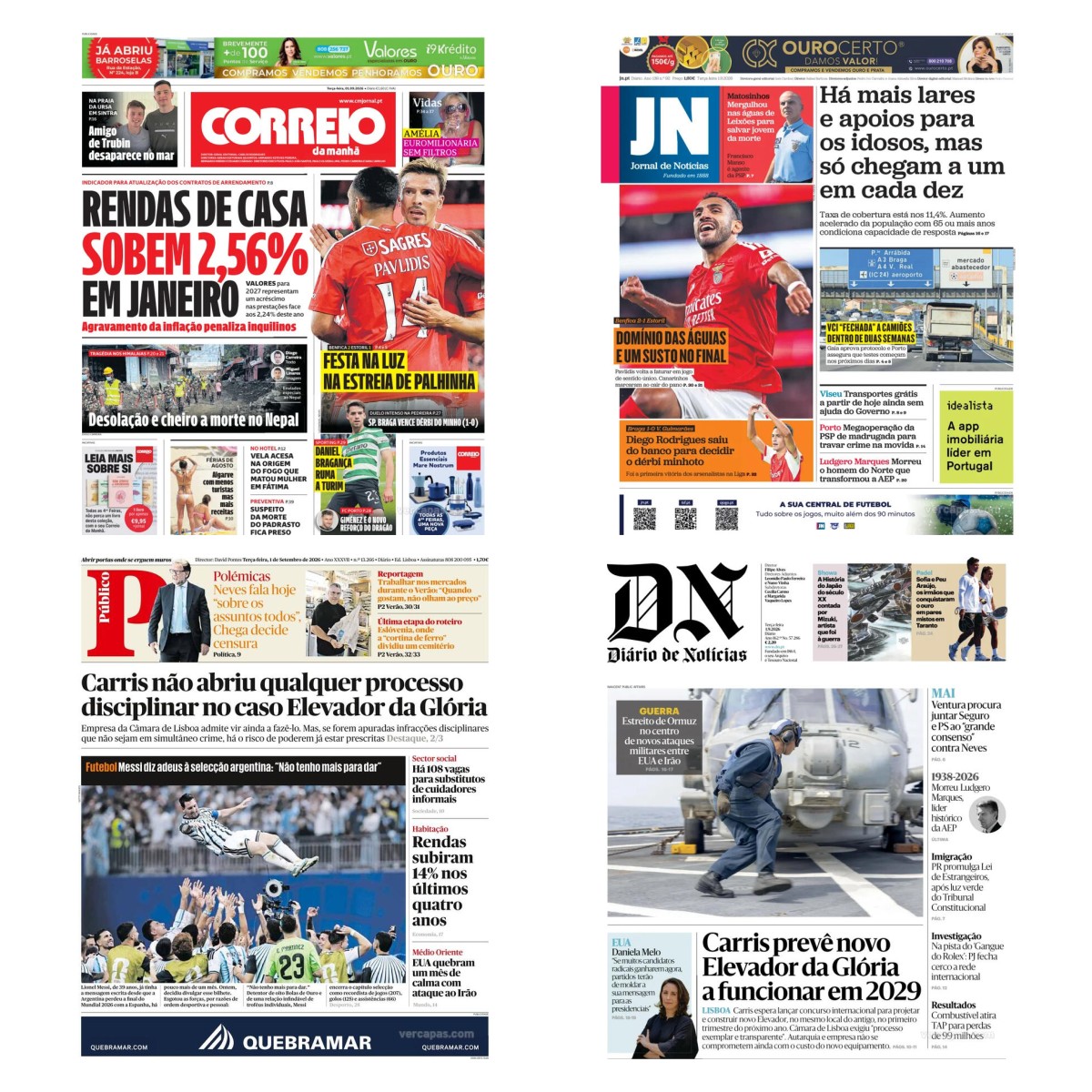 Capas dos principais jornais nacionais