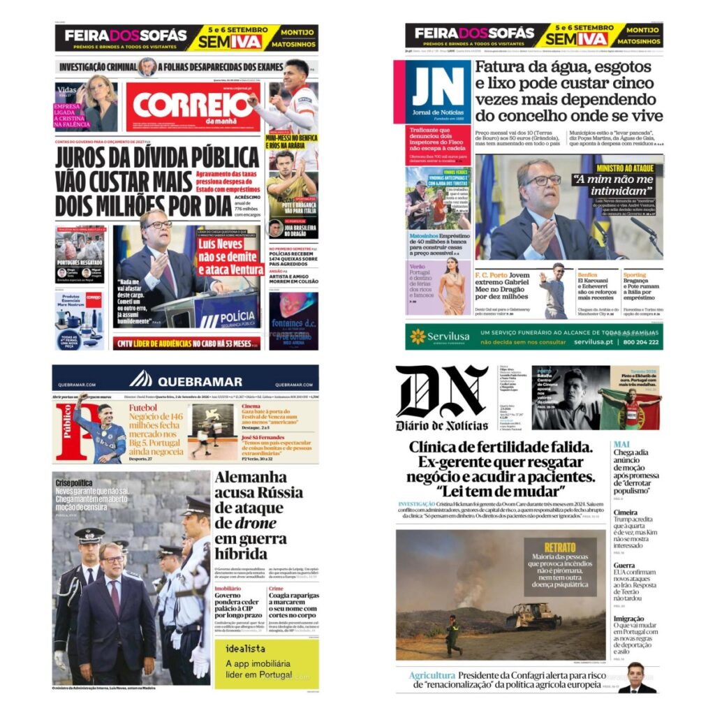 Capas dos principais jornais nacionais