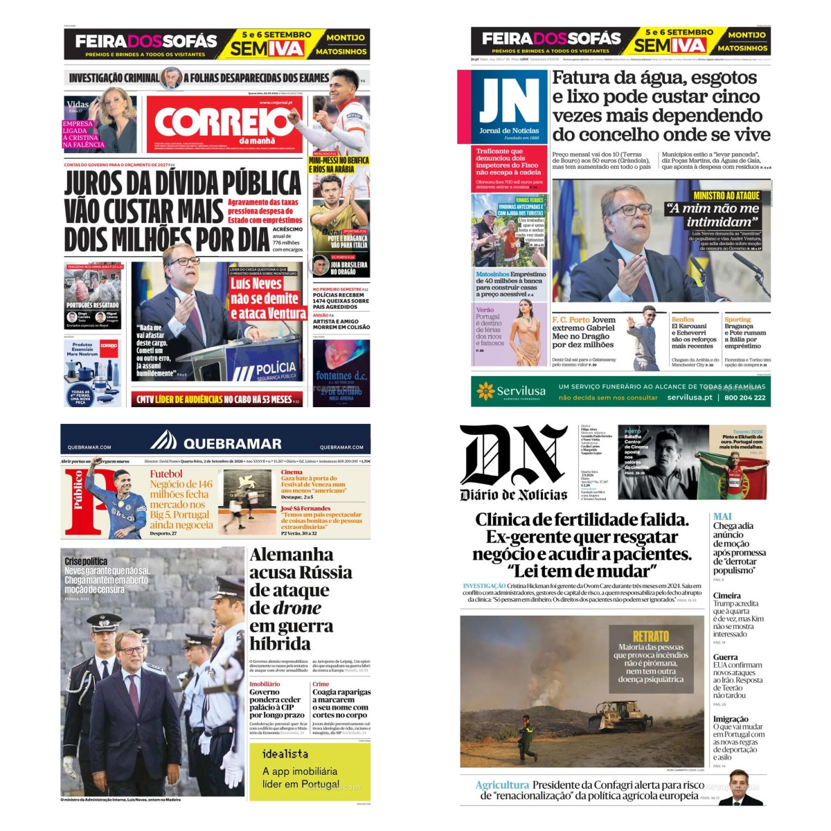 Capas dos principais jornais nacionais
