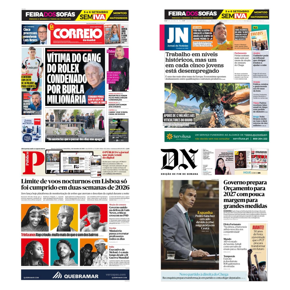 Capas dos principais jornais nacionais