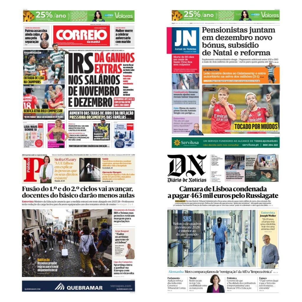 Capas dos principais jornais nacionais