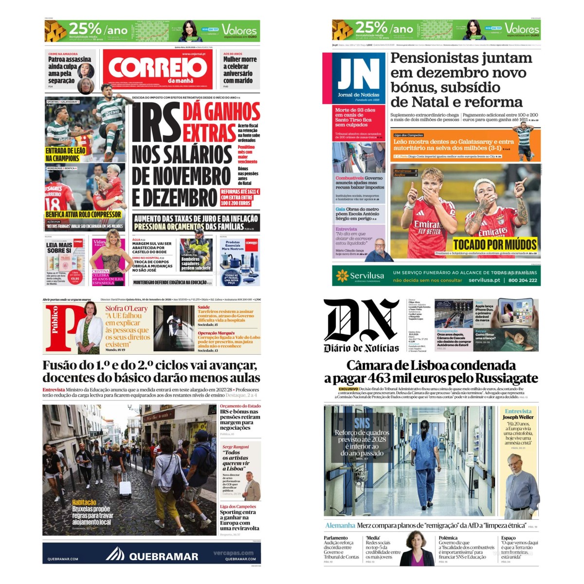Capas dos principais jornais nacionais