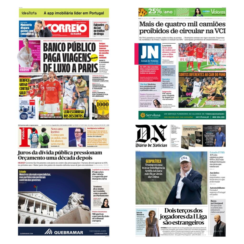 Capas dos principais jornais nacionais