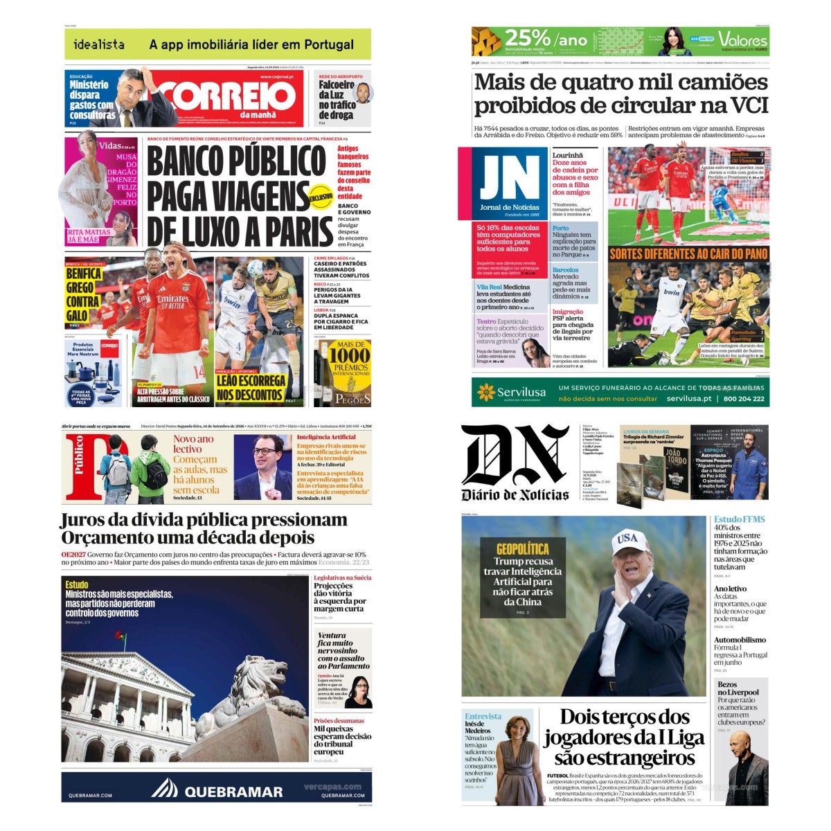 Capas dos principais jornais nacionais