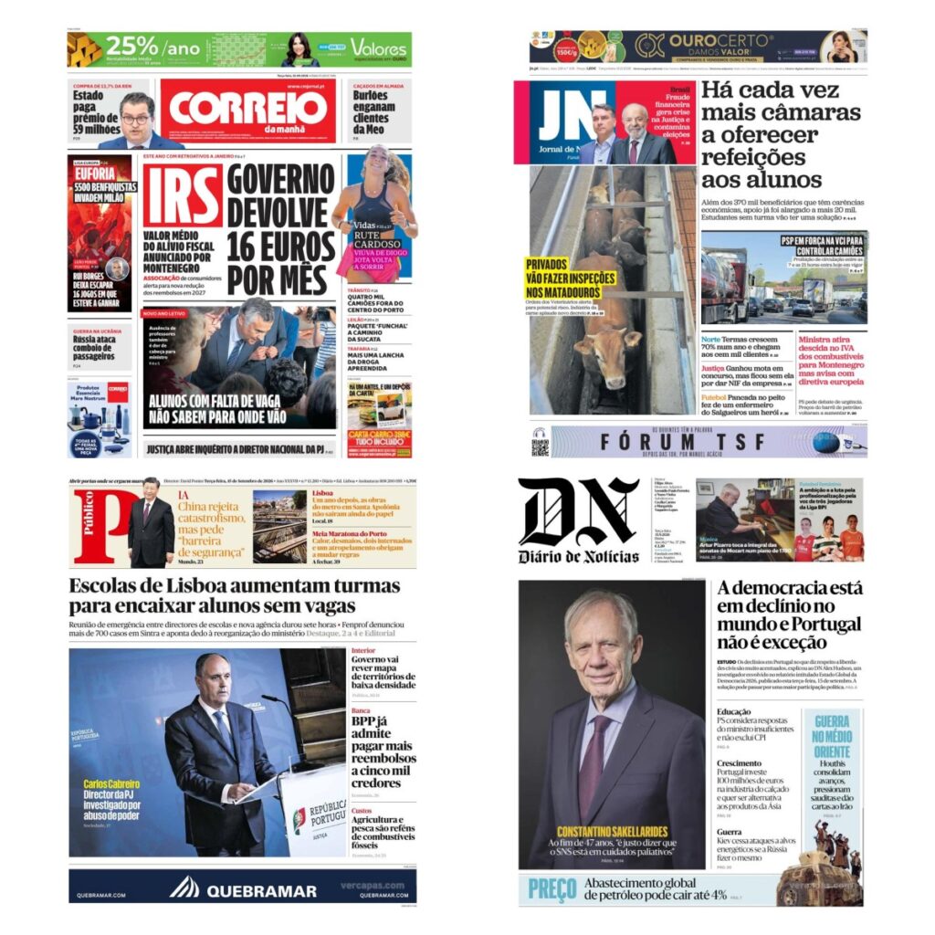 Capas dos principais jornais nacionais