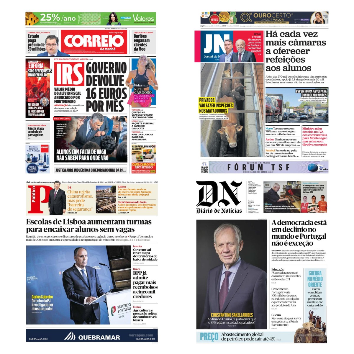 Capas dos principais jornais nacionais
