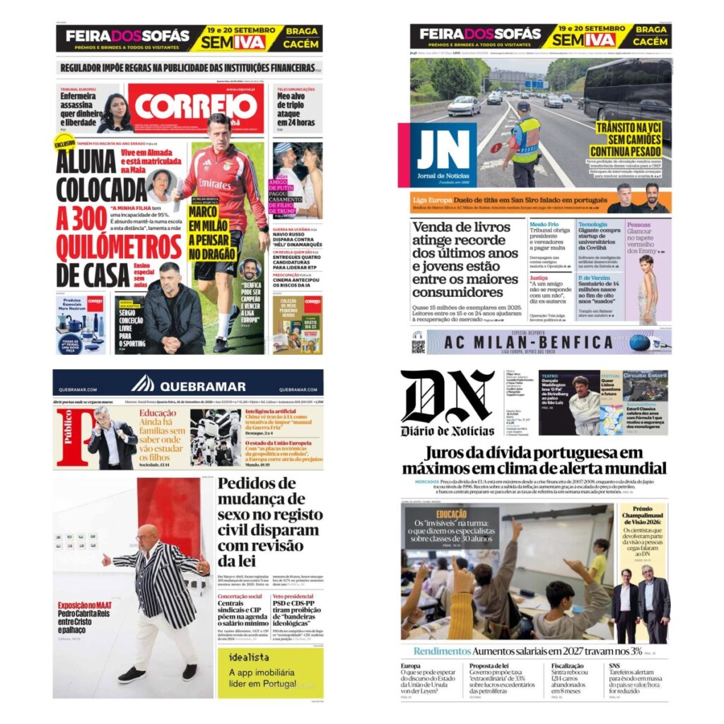 Capas dos principais jornais nacionais