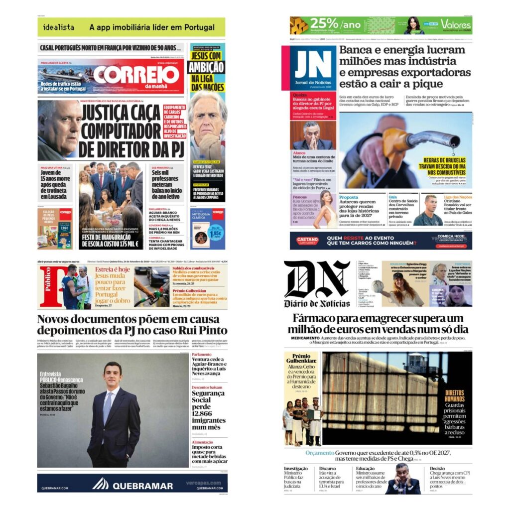 Capas dos principais jornais nacionais