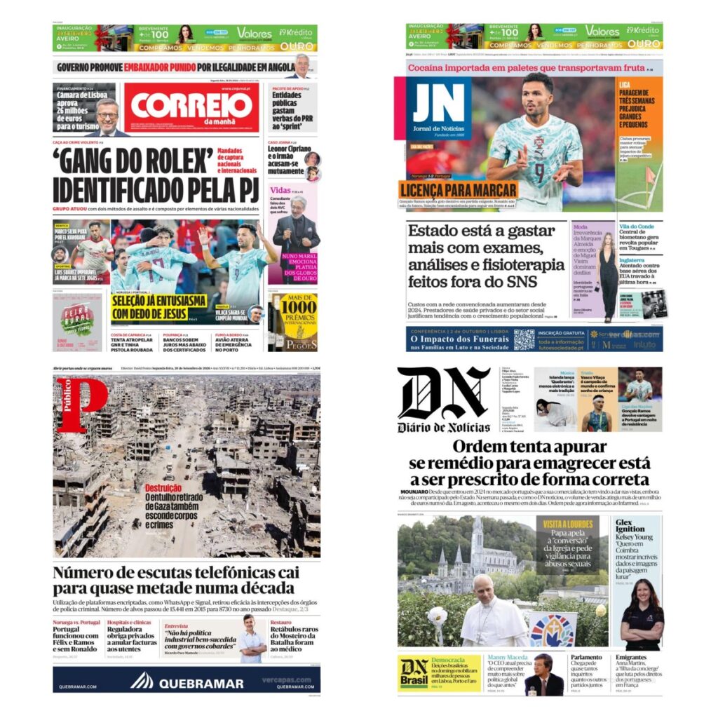 Capas dos principais jornais nacionais