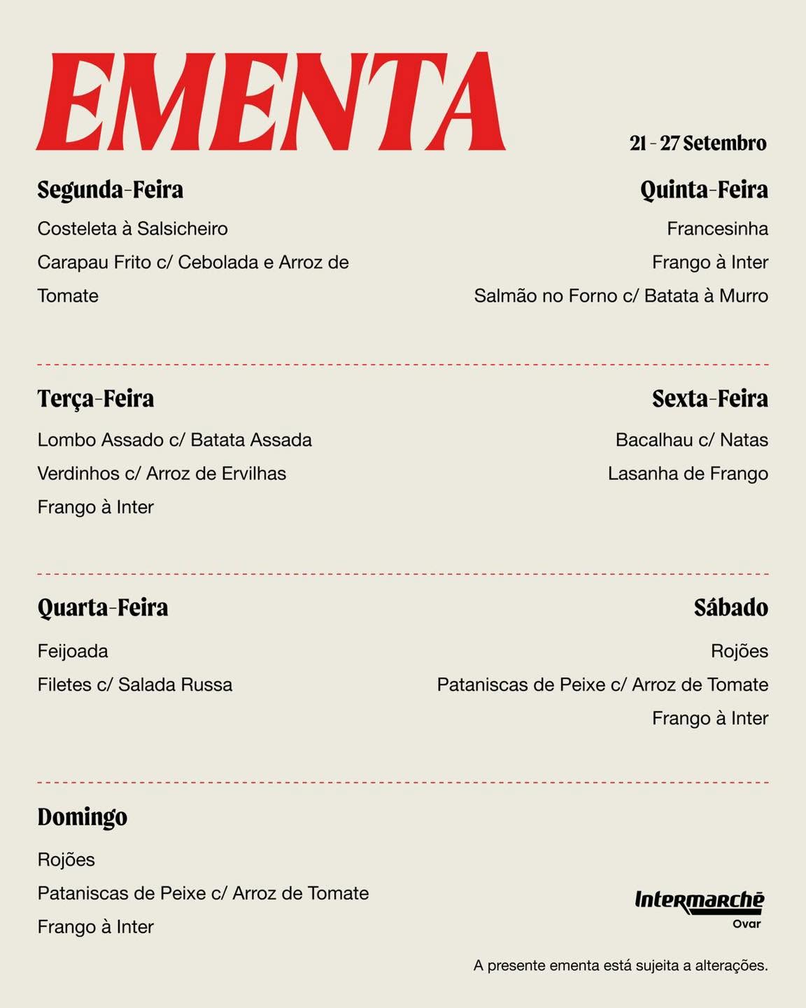 Ementa do dia