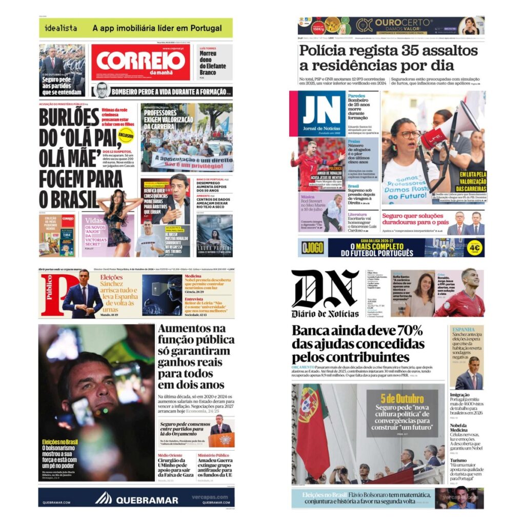 Capas dos principais jornais nacionais