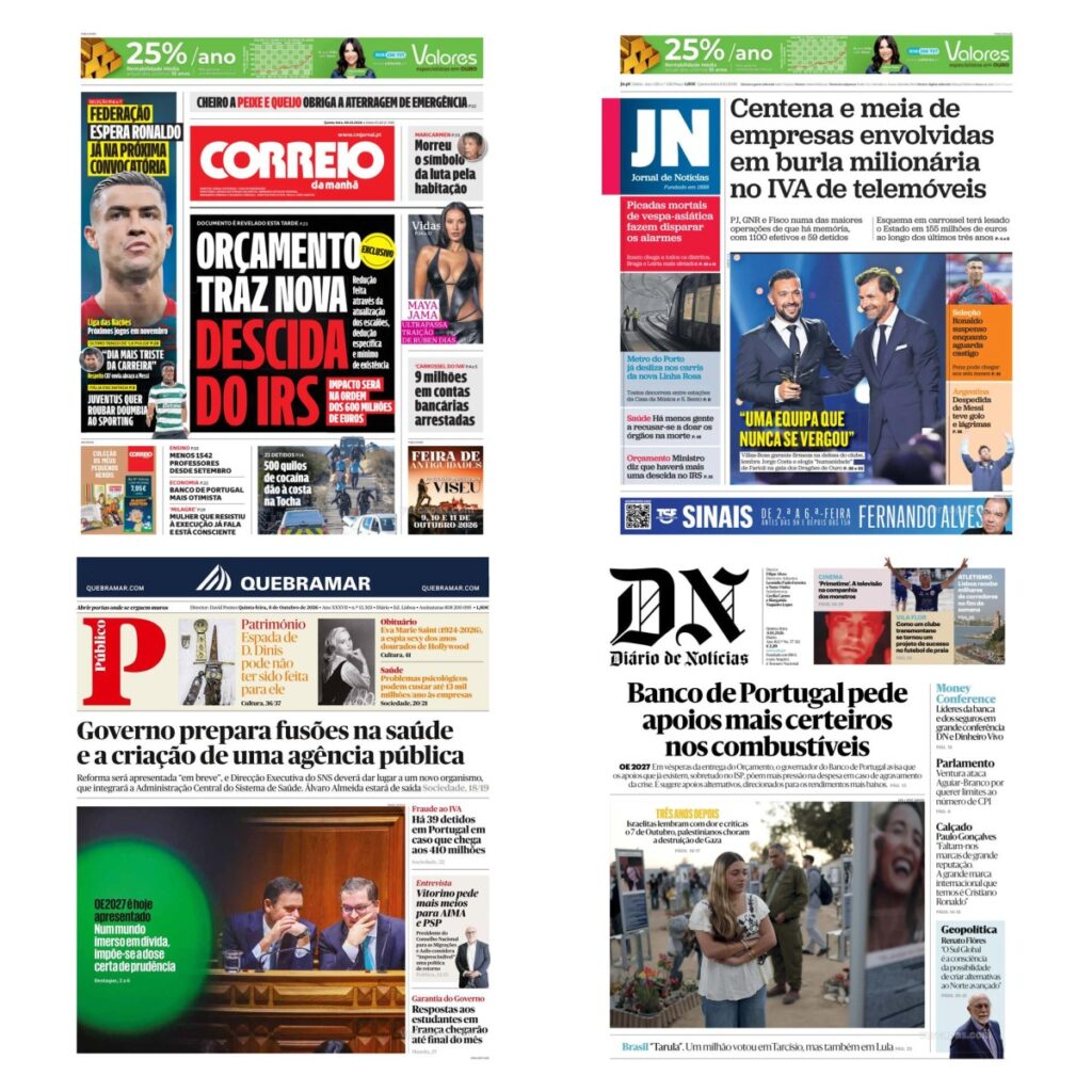 Capas dos principais jornais nacionais