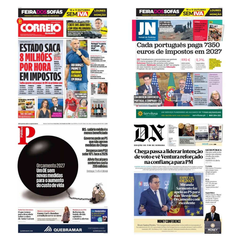 Capas dos principais jornais nacionais