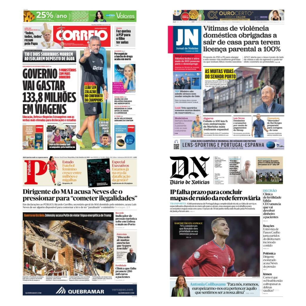 Capas dos principais jornais nacionais