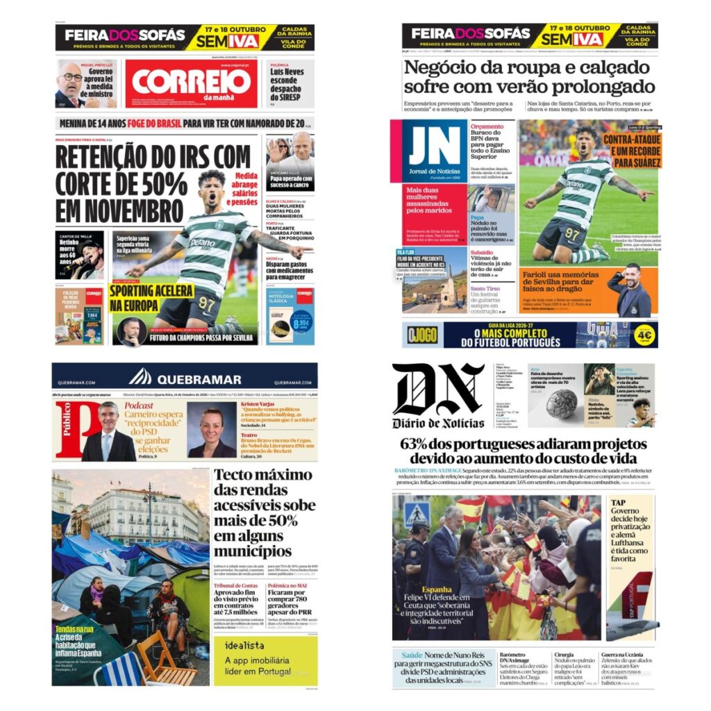 Capas dos principais jornais nacionais