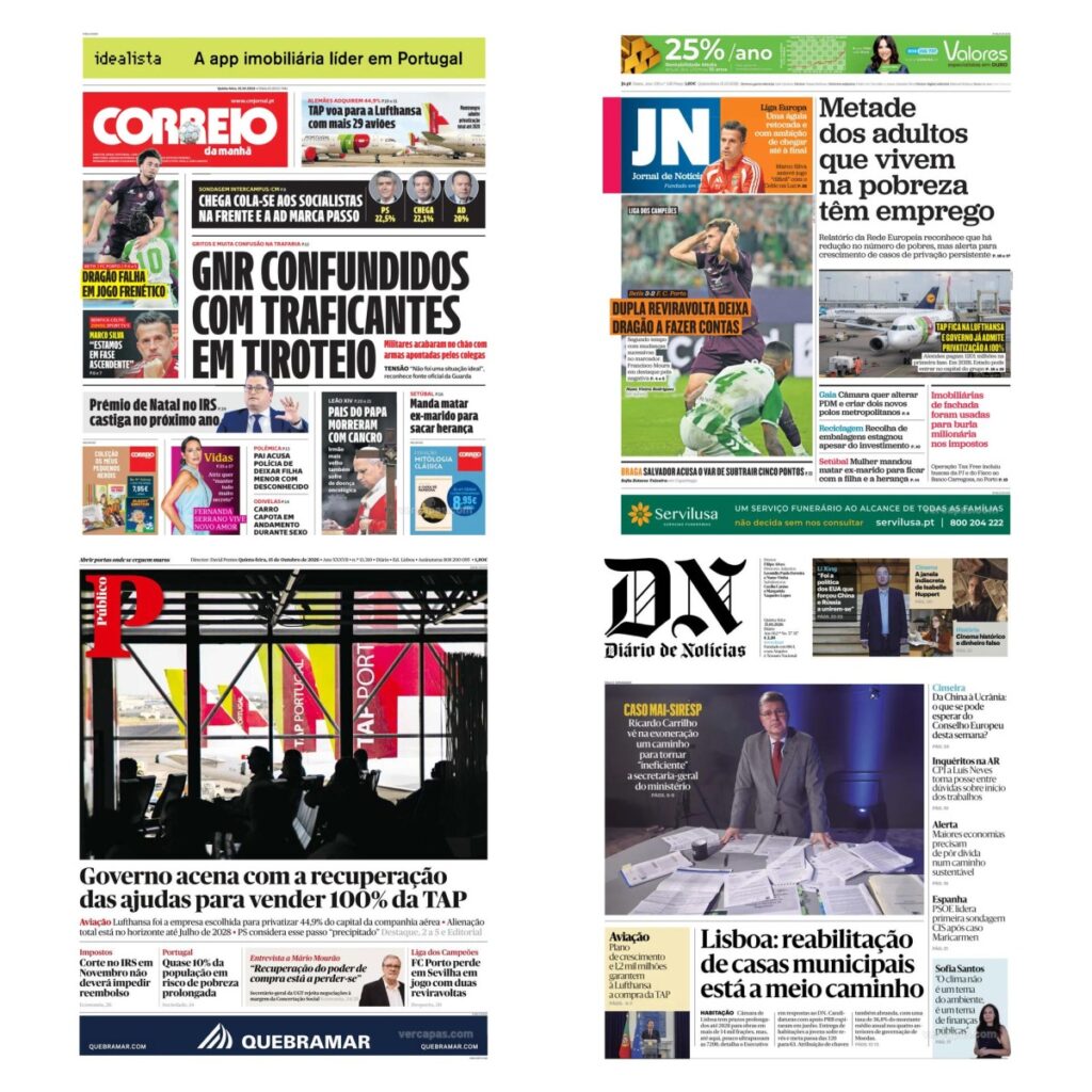 Capas dos principais jornais nacionais