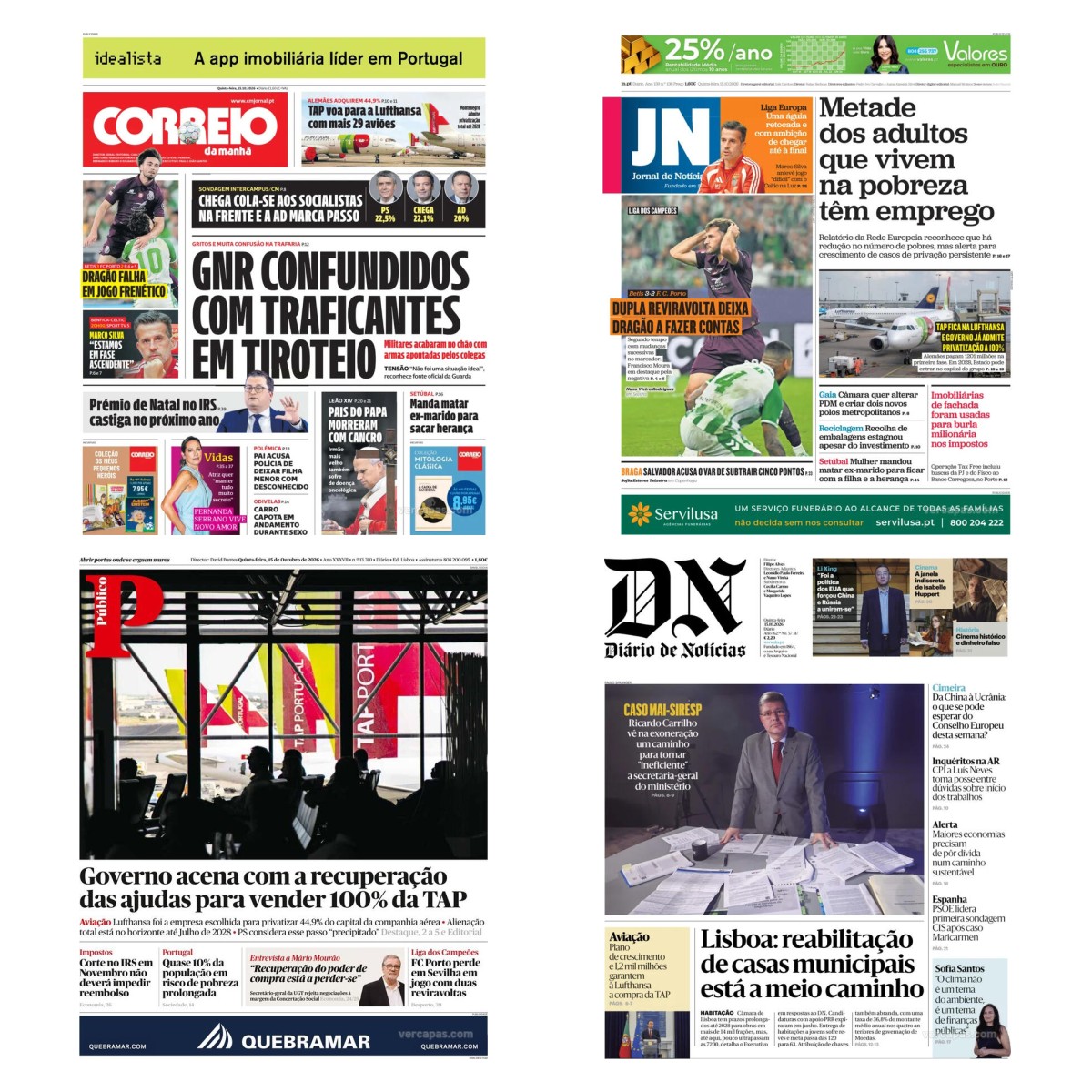 Capas dos principais jornais nacionais