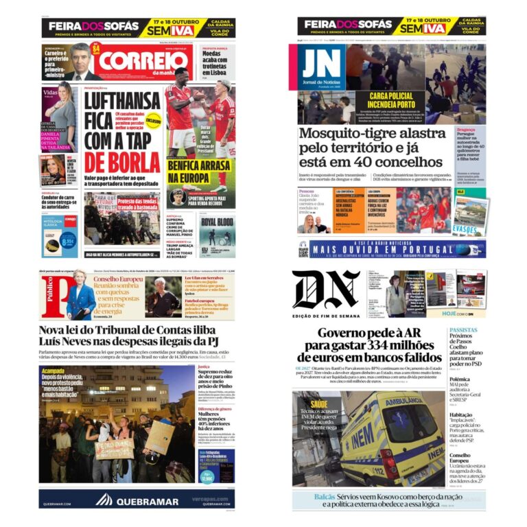 Capas dos principais jornais nacionais