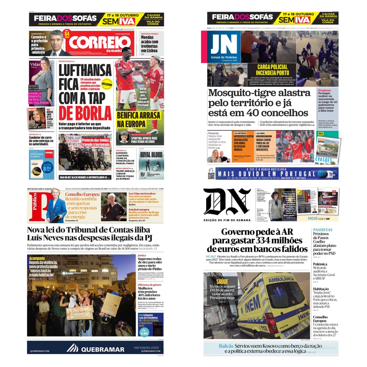 Capas dos principais jornais nacionais