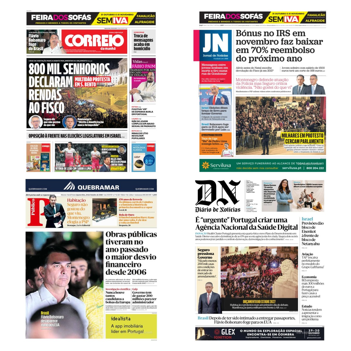Capas dos principais jornais nacionais