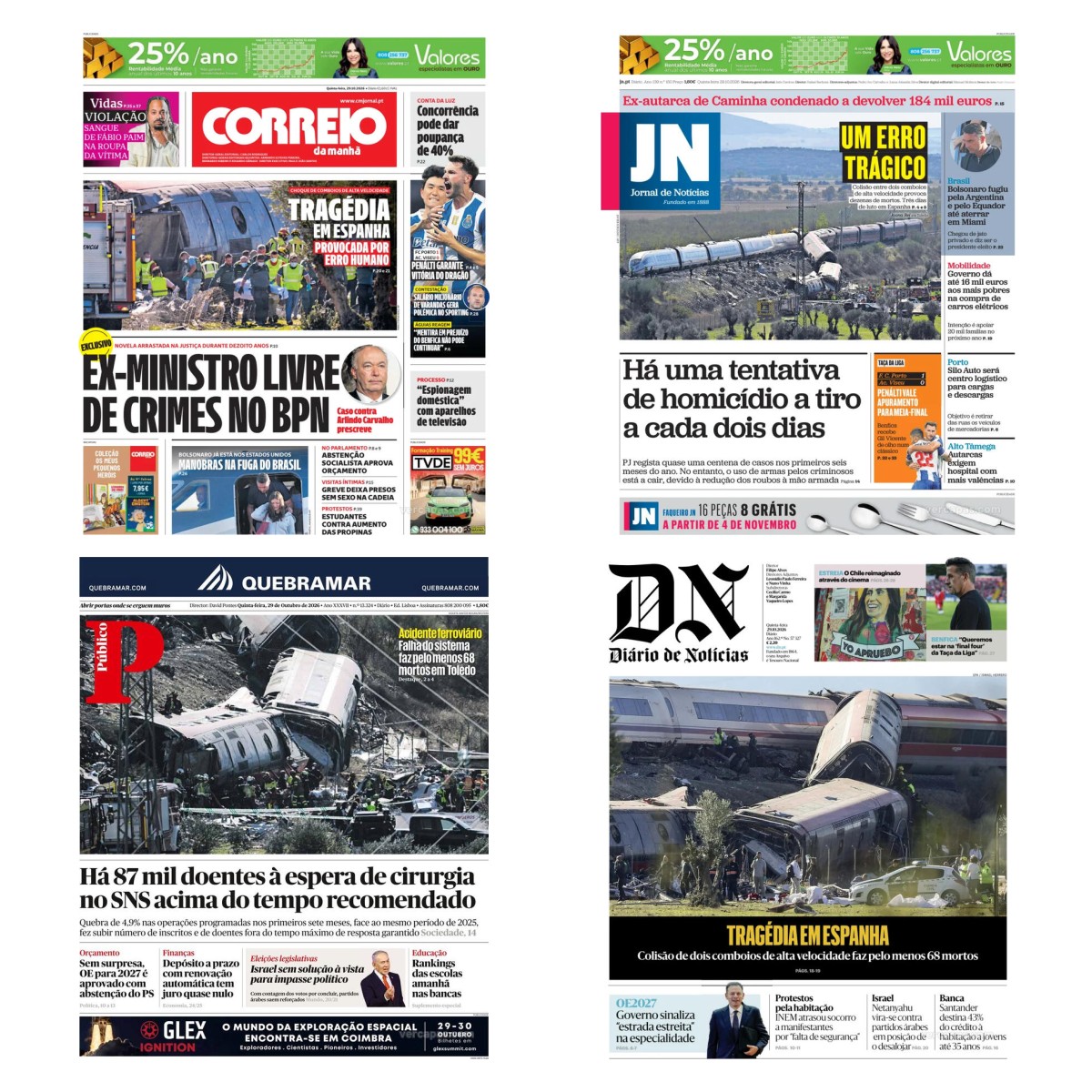 Capas dos principais jornais nacionais
